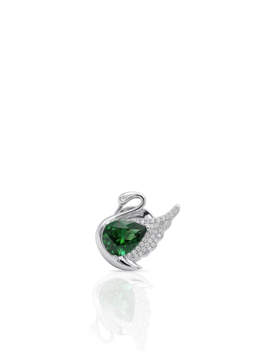 Schwan-Brosche aus 925 Silber mit Saphir- und Smaragd-Zirkonia 1,6 x 1,9 cm – Ansicht 2 | Oya Silver
