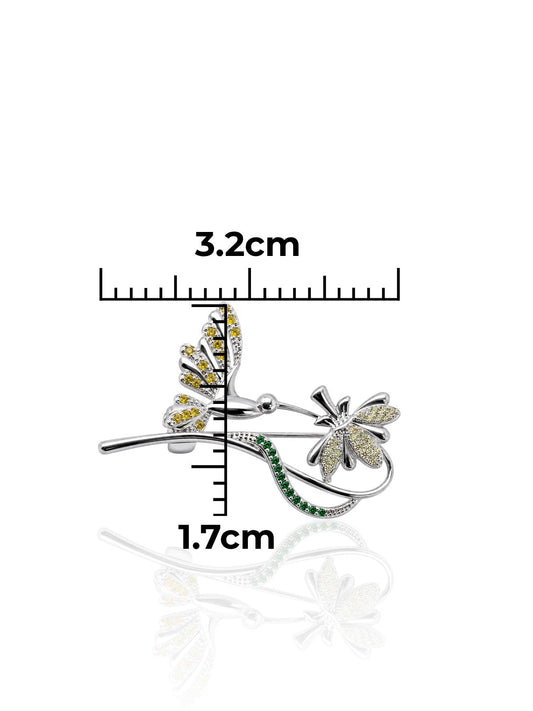 Kolibri-und-Blumen-Brosche aus 925 Silber mit bunten Zirkonia 3,2 x 1,7 cm – Ansicht 2 | Oya Silver