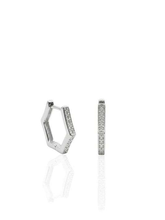 Feine sechseckige Silber-Creolen mit Zirkonia aus 925er Sterlingsilber – Oya Silver