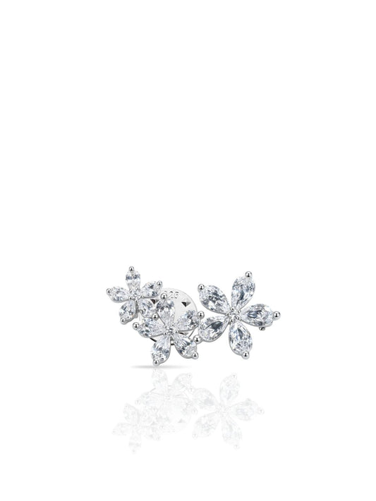 Dreifach-Blumen-Brosche aus 925 Silber mit Baguette-Steinen 2,5 x 1,5 cm – Ansicht 1 | Oya Silver