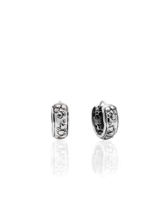 Minimalistische ethnische Silber-Creolen mit Blumenmotiv aus 925er Sterlingsilber – Oya Silver