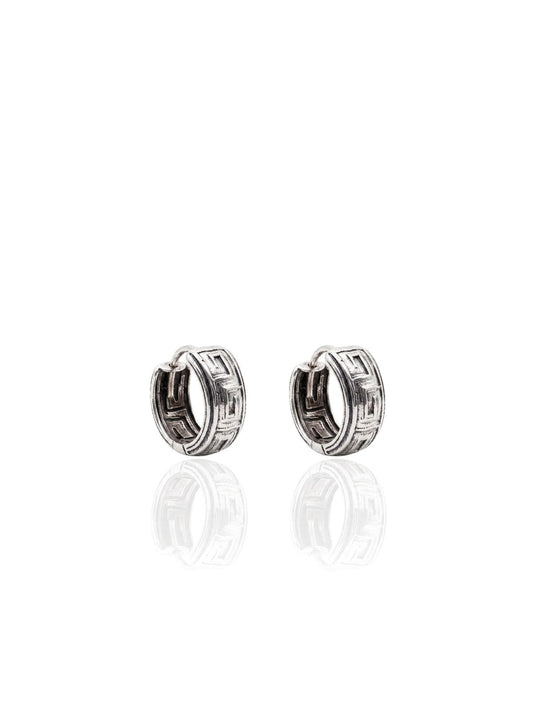 Minimalistische Ethno-Creolen aus 925 Silber mit griechischem Muster 1,4 x 1,4 cm – Ansicht 1 | Oya Silver