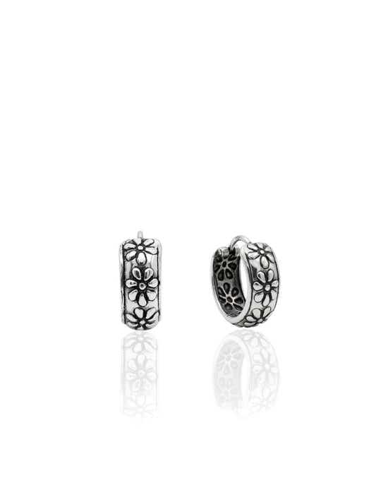 Minimalistische ethnische Silber-Creolen mit Gänseblümchenmotiv aus 925er Sterlingsilber – Oya Silver