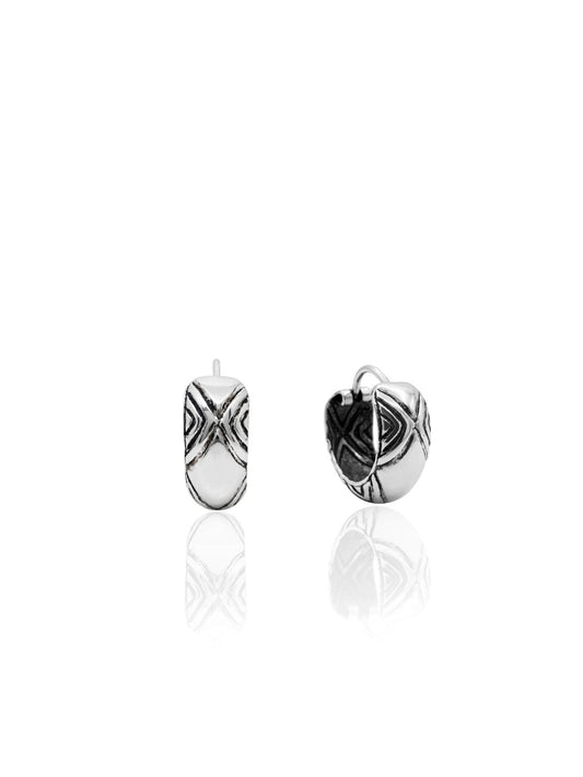 Minimalistische ethnische Silber-Creolen mit Retro-Linienmotiv aus 925er Sterlingsilber – Oya Silver
