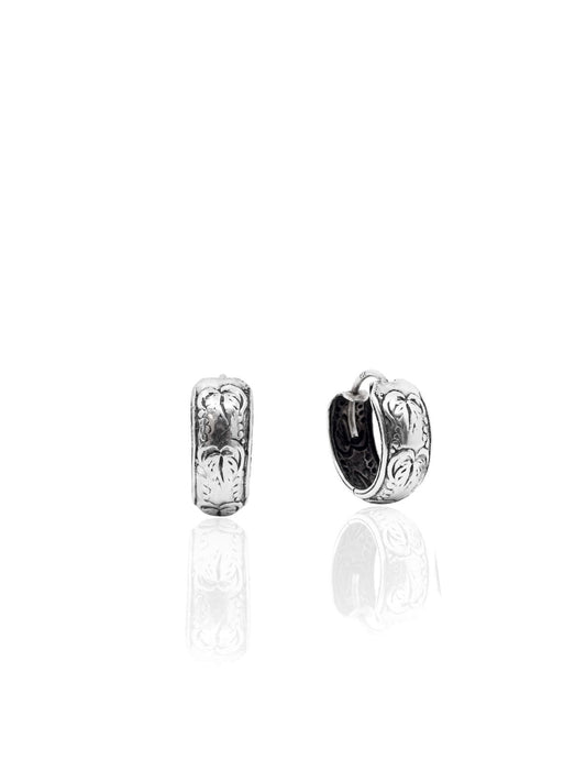 Minimalistische ethnische Silber-Creolen mit Vintage-Motiv aus 925er Sterlingsilber – Oya Silver