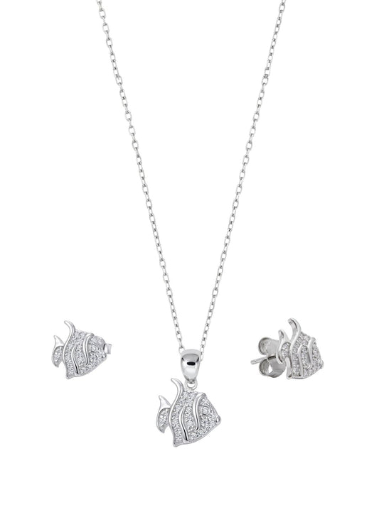 Minimalistisches Fisch-Schmuckset aus Silber mit Zirkonia aus 925er Sterlingsilber – Oya Silver