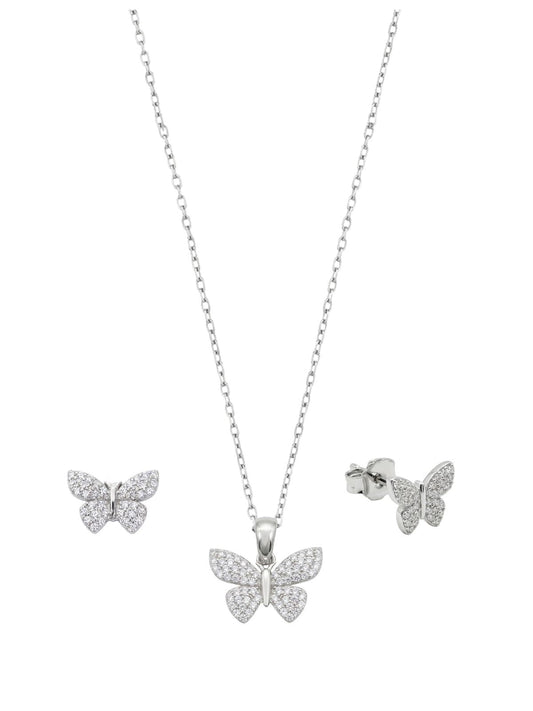 Zartes Schmetterlings-Schmuckset aus Silber mit Zirkonia aus 925er Sterlingsilber – Oya Silver