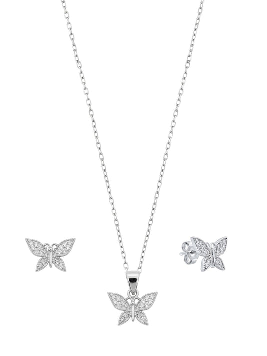 Modernes Schmetterlings-Schmuckset aus Silber mit Zirkonia aus 925er Sterlingsilber – Oya Silver