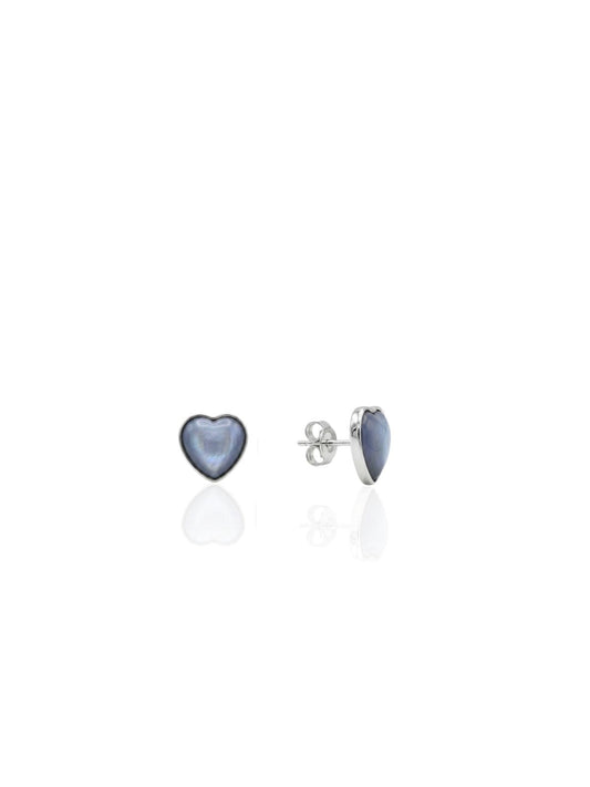 Silber-Herzohrstecker mit hellblauem Perlmutt aus 925er Sterlingsilber – Oya Silver