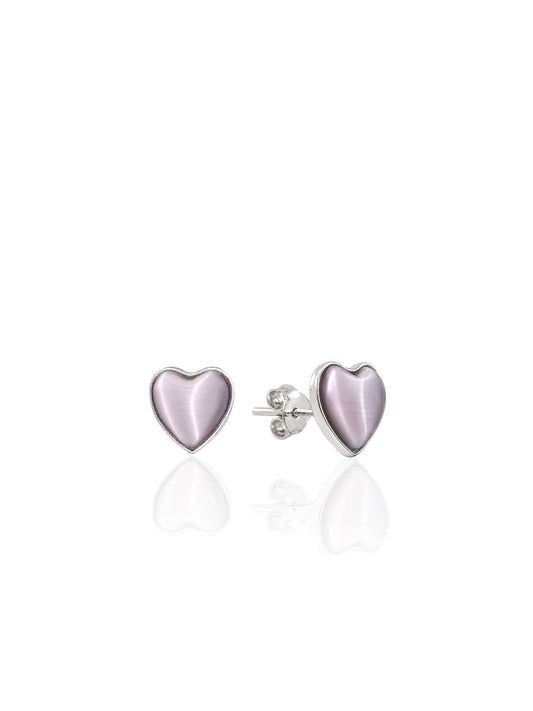 Herz-Ohrringe aus 925 Silber mit puderviolettem Perlmutt 0,9 x 0,8 cm – Ansicht 1 | Oya Silver