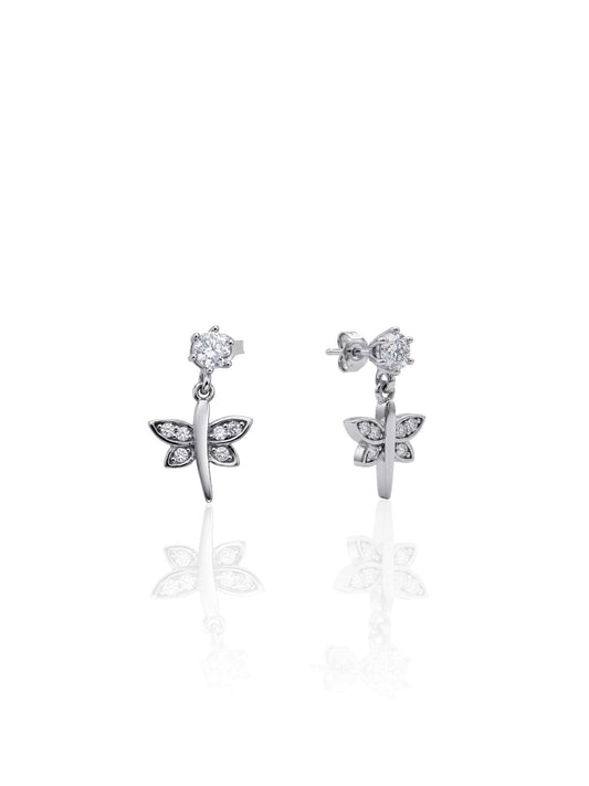 Hängende Libellen-Ohrringe aus 925 Silber mit Zirkonia 1,5 x 0,9 cm – Ansicht 1 | Oya Silver