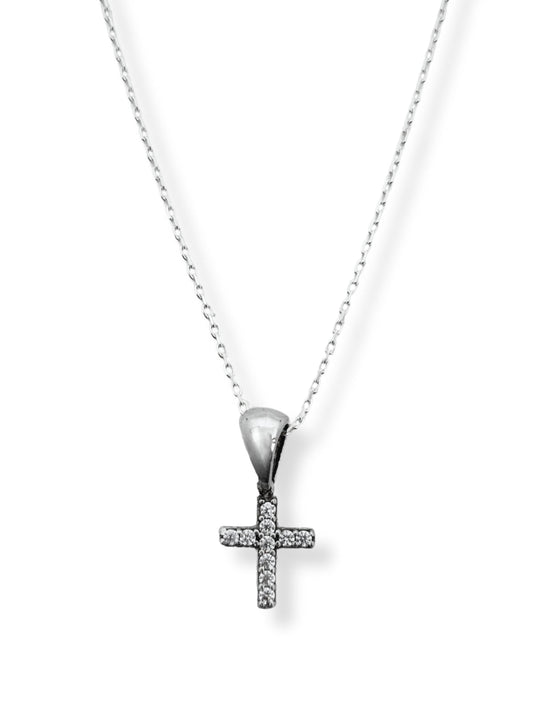 Minimalistische Kreuz-Halskette aus Silber mit weißen Steinen – Oya Silver
