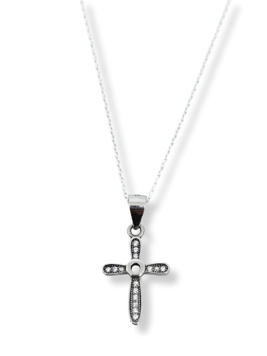 Geometrische Kreuz-Halskette aus Silber – Oya Silver