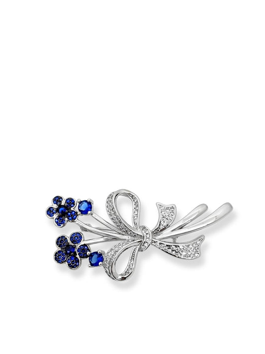 Blumenstrauß-Brosche aus Silber mit Saphir und Zirkon 2,2 x 4,8 cm – Oya Silver