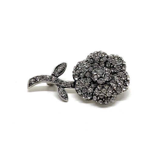 Retro-Blumenbrosche aus Silber mit Zirkon – Oya Silver