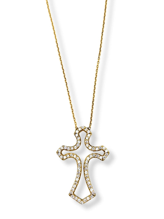 Vergoldete Invisible-Kreuz-Halskette aus Silber mit weißen Steinen – Oya Silver