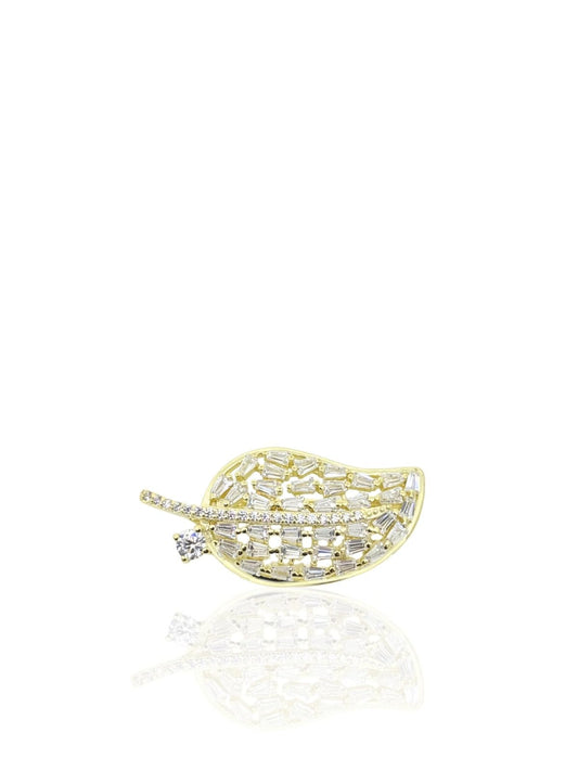 Blattbrosche aus Silber mit Zirkon- und Baguette-Steinen 2,9 x 1,4 cm – Oya Silver