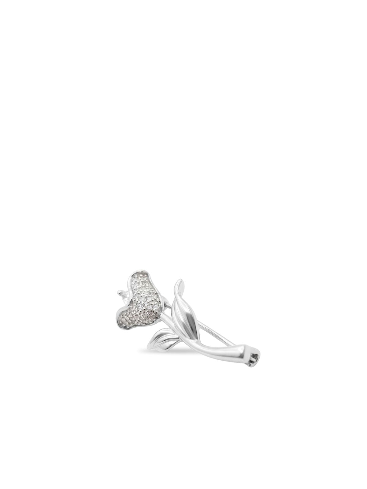 Tulpen-Brosche aus Silber mit weißen Zirkonia aus 925er Sterlingsilber – Oya Silver – Ansicht 2