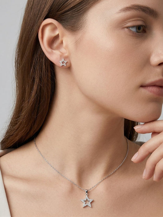Minimalistisches Stern-Schmuckset aus Silber mit Zirkonia und offenem Design aus 925er Sterlingsilber – Oya Silver – Ansicht 2