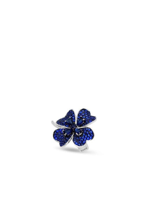 Kleeblatt-Brosche aus Silber mit saphirblauen Zirkonia aus 925er Sterlingsilber – Oya Silver – Ansicht 2