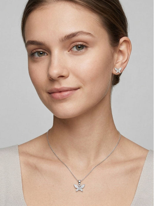 Modernes Schmetterlings-Schmuckset aus Silber mit Zirkonia aus 925er Sterlingsilber – Oya Silver – Ansicht 2