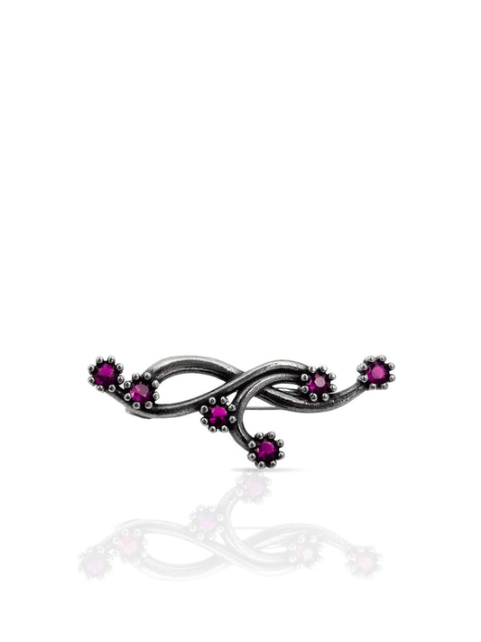 Vintage Efeu-Brosche aus oxidiertem 925 Silber mit Steinen 3,7 x 1,2 cm – Ansicht 2 | Oya Silver