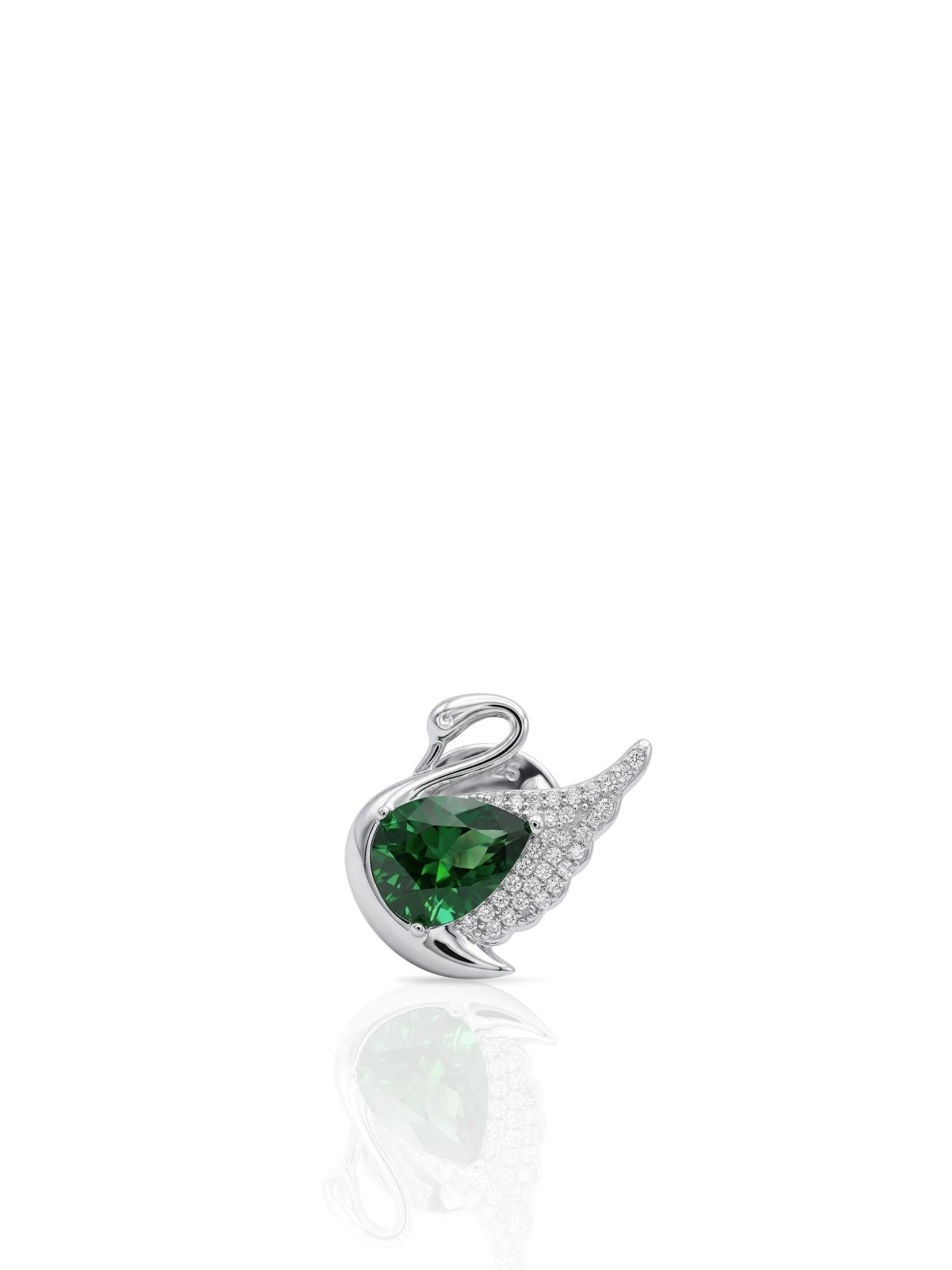 Schwan-Anstecknadel aus Silber mit saphirblauen und smaragdgrünen Zirkonia aus 925er Sterlingsilber – Oya Silver – Ansicht 2
