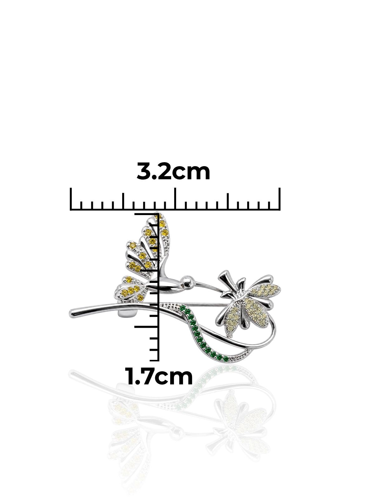 Kolibri-und-Blumen-Brosche aus 925 Silber mit bunten Zirkonia 3,2 x 1,7 cm – Ansicht 2 | Oya Silver
