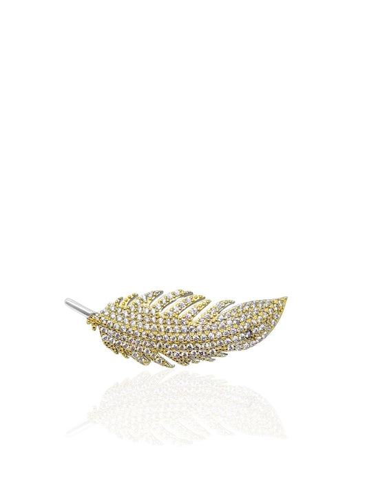24K vergoldete Federbrosche aus Silber mit Steinen 3,5 x 1,3 cm – Oya Silver