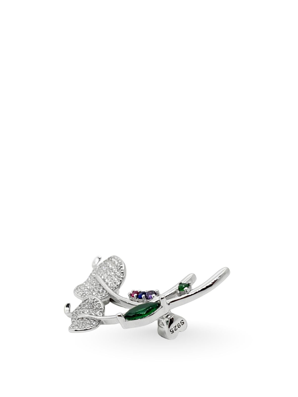 Blattzweig-Brosche aus Silber mit Zirkonsteinen 3,1 x 1,9 cm – Oya Silver – Ansicht 2