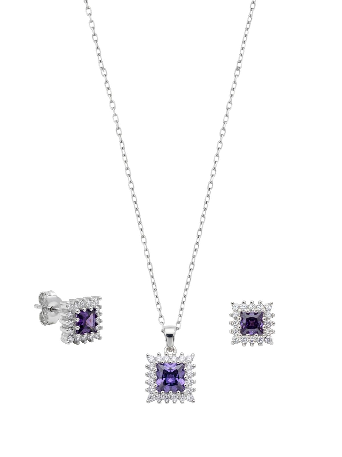 Mini Silber-Schmuckset mit quadratischem Solitär aus 925er Sterlingsilber – Oya Silver – Ansicht 2