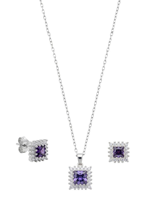 Mini Silber-Schmuckset mit quadratischem Solitär aus 925er Sterlingsilber – Oya Silver – Ansicht 2