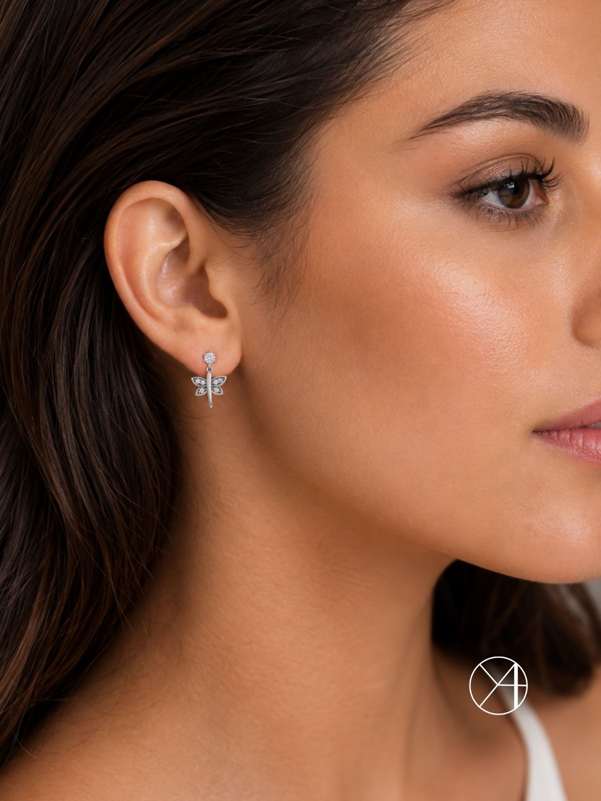 Hängende Silber-Libellenohrringe mit Zirkonia aus 925er Sterlingsilber – Oya Silver – Ansicht 3