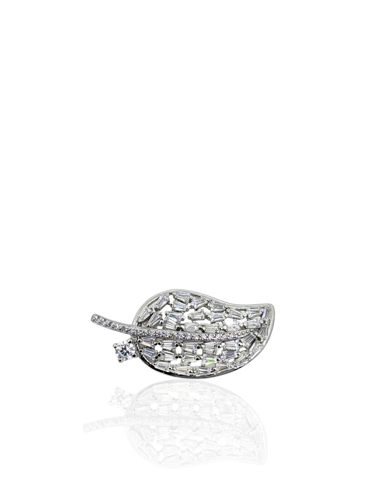 Blattbrosche aus Silber mit Zirkon- und Baguette-Steinen 2,9 x 1,4 cm – Oya Silver – Ansicht 3