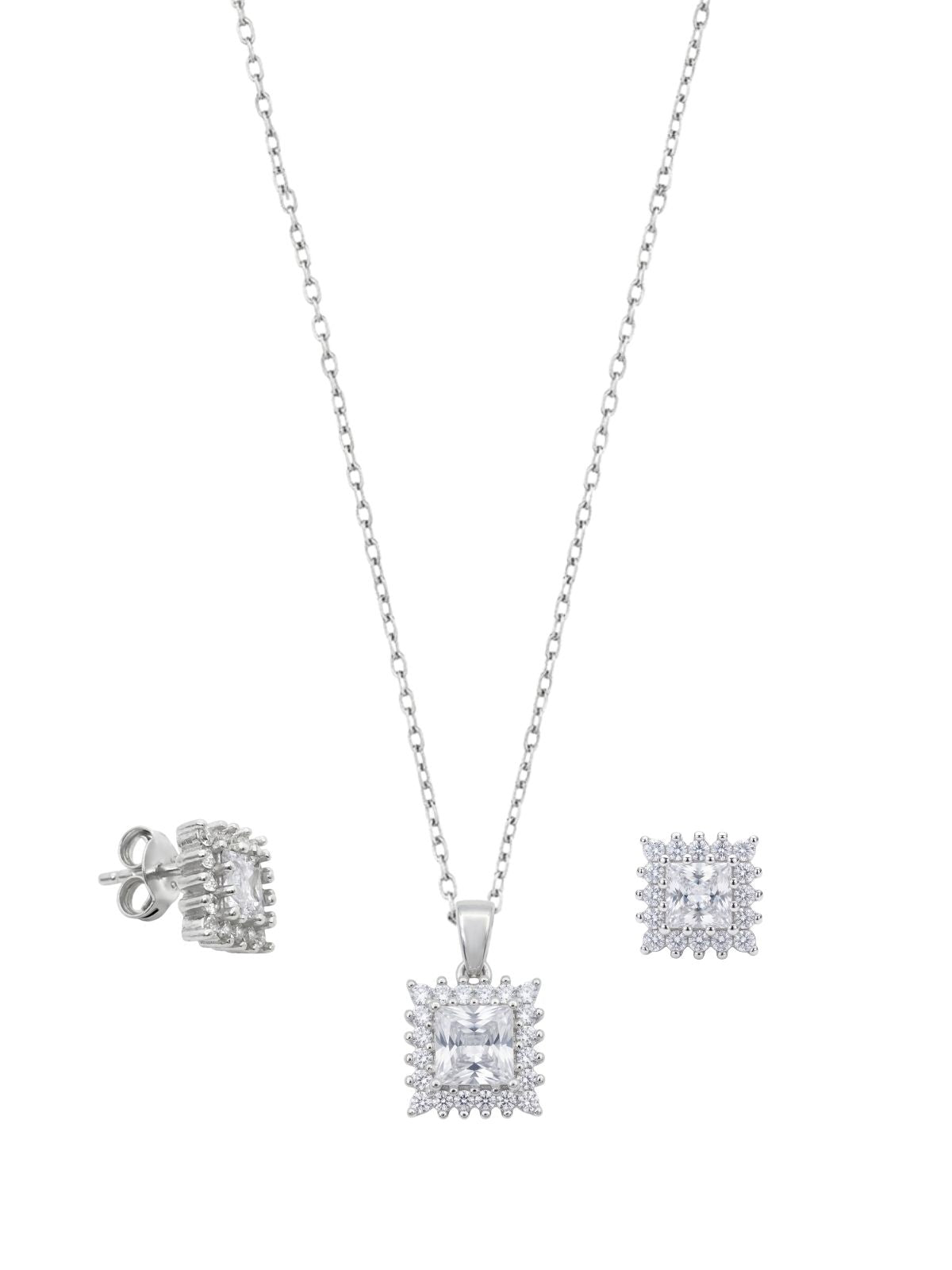 Mini Silber-Schmuckset mit quadratischem Solitär aus 925er Sterlingsilber – Oya Silver – Ansicht 3
