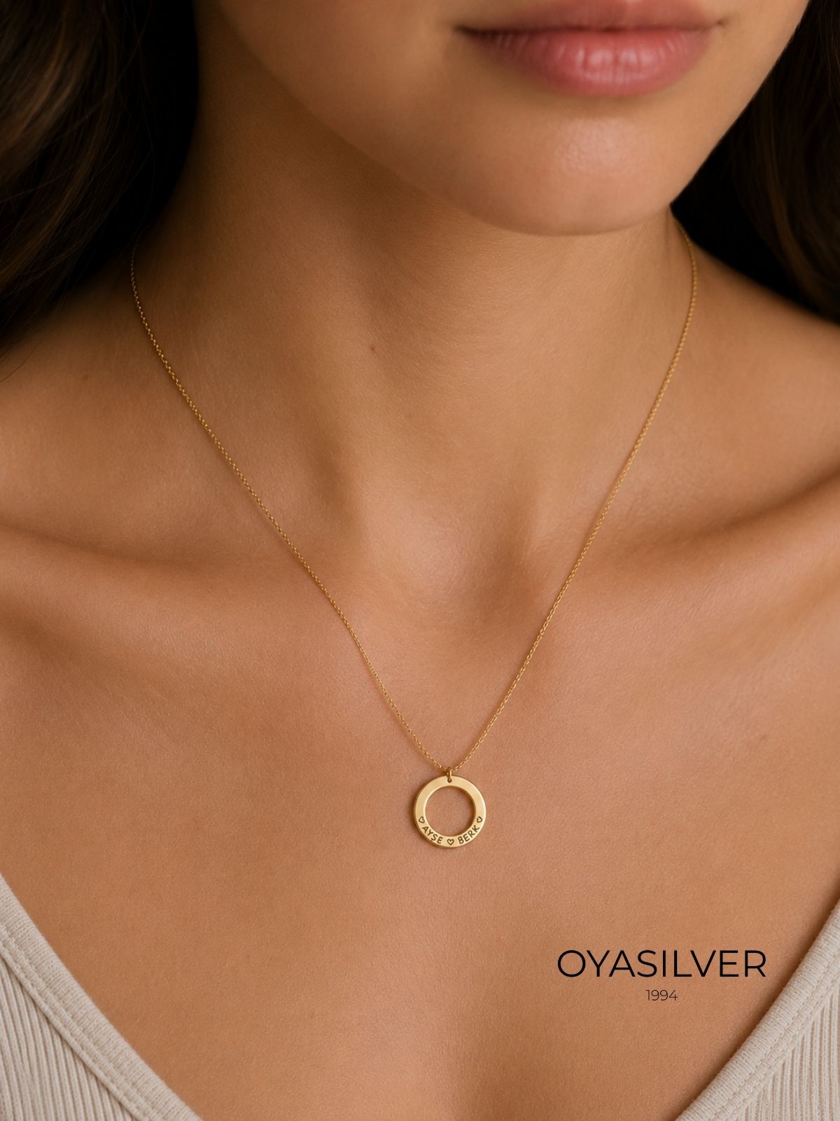 Personalisierbare Namenskette aus Silber mit Kreisanhänger aus 925er Sterlingsilber – Oya Silver – Ansicht 4