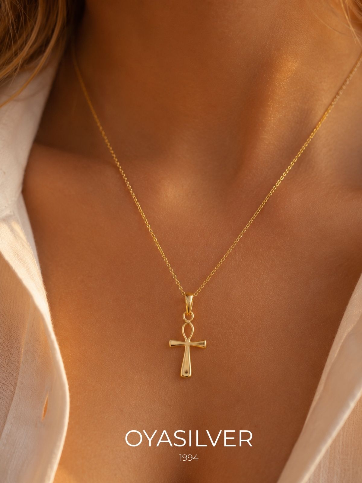 Minimalistische Ankh-Halskette aus Silber – Symbol des Lebens aus 925er Sterlingsilber – Oya Silver – Ansicht 2