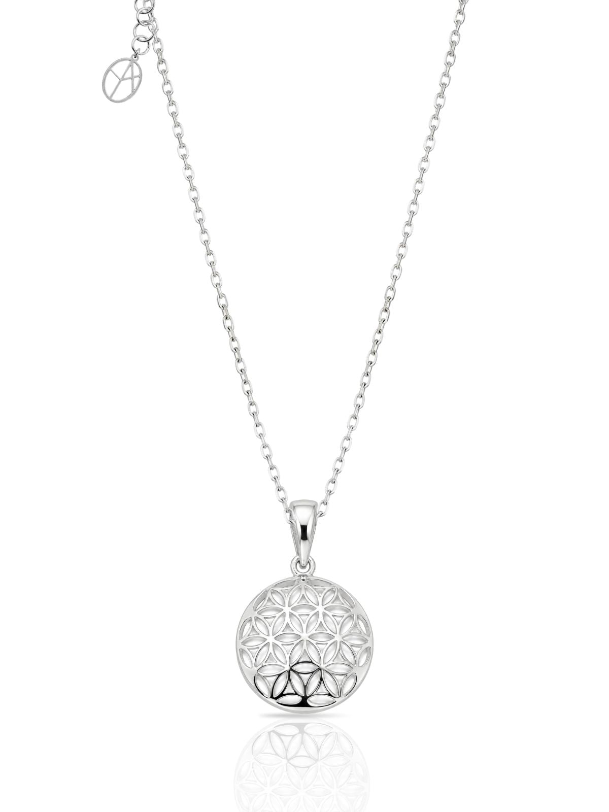 Gewölbte Blume-des-Lebens-Halskette aus 925 Silber – Oya Silver – Ansicht 4