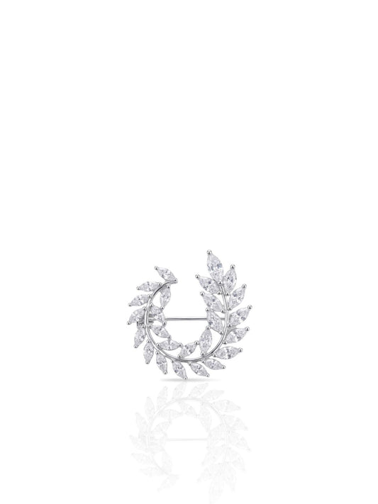 Lorbeerzweig-Brosche aus 925 Silber mit Marquise-Steinen 2,5 x 2,5 cm – Ansicht 1 | Oya Silver