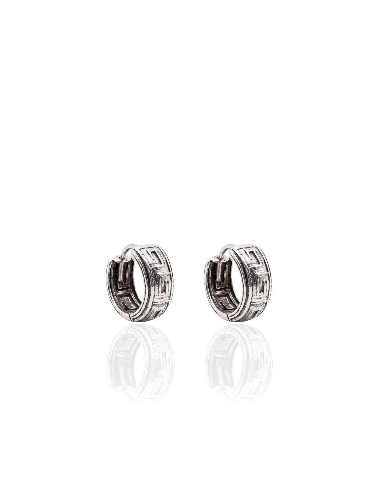 Minimalistische ethnische Silber-Creolen mit griechischem Mäandermuster aus 925er Sterlingsilber – Oya Silver