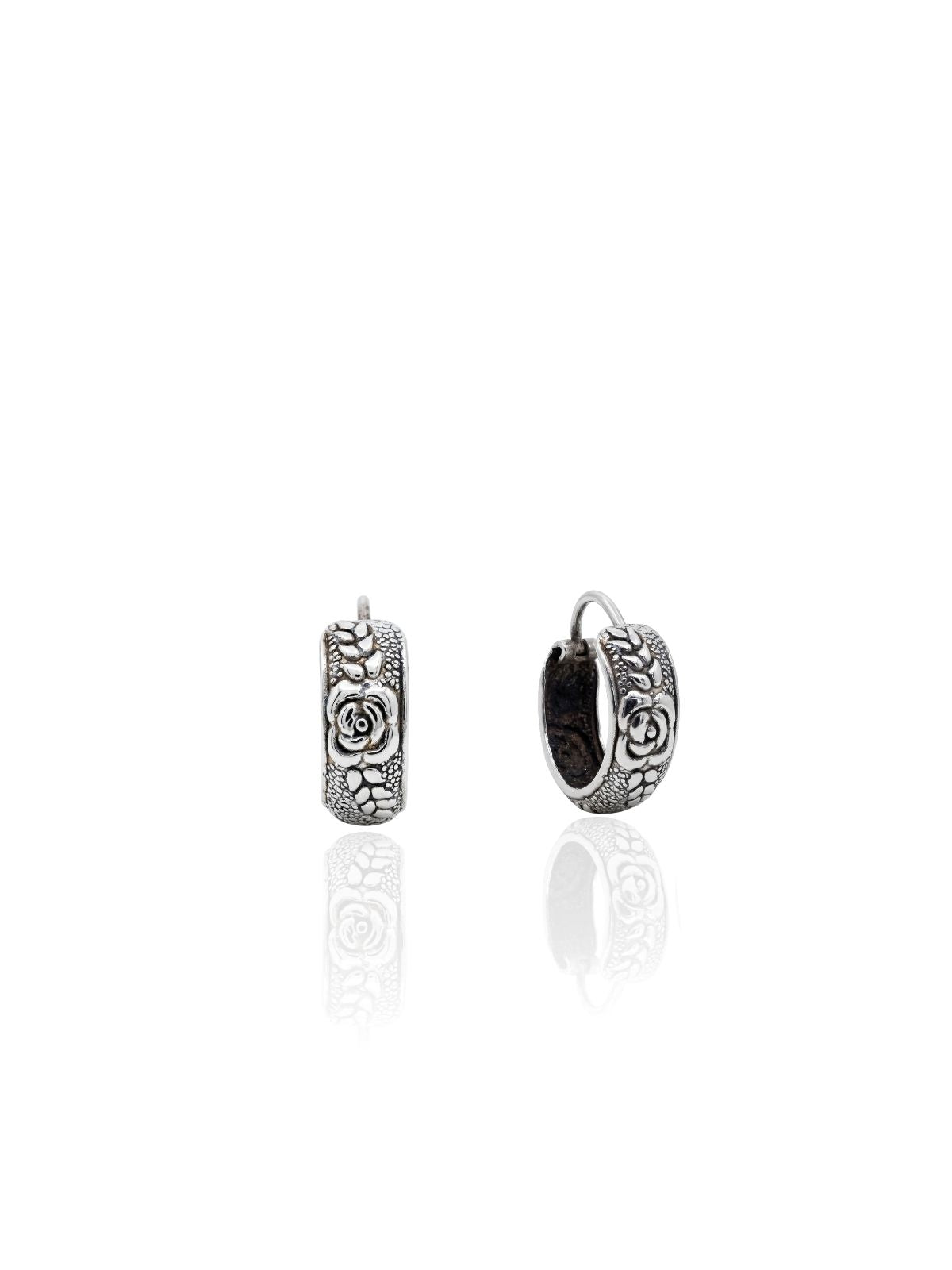 Minimalistische ethnische Silber-Creolen mit Rosenmotiv aus 925er Sterlingsilber – Oya Silver