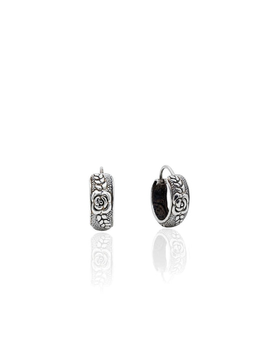 Minimalistische ethnische Silber-Creolen mit Rosenmotiv aus 925er Sterlingsilber – Oya Silver