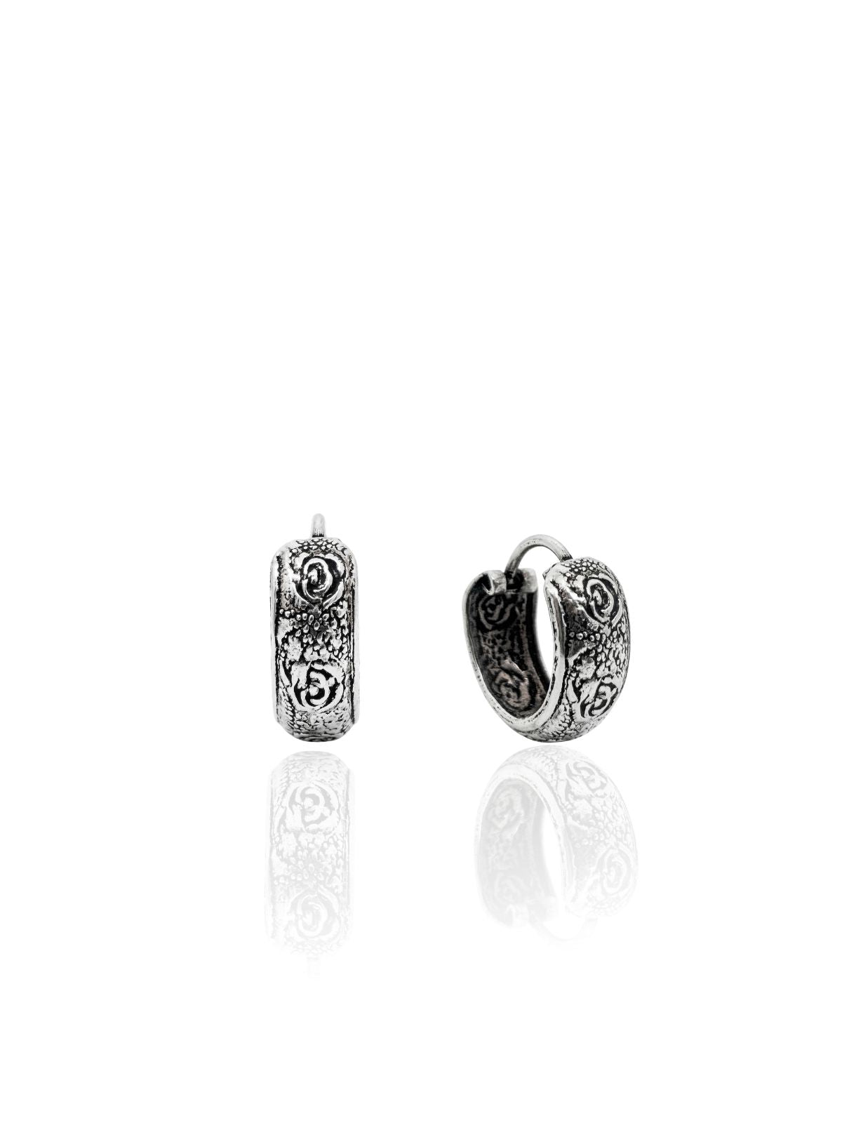 Minimalistische ethnische Silber-Creolen mit Rosenmotiv aus 925er Sterlingsilber – Oya Silver