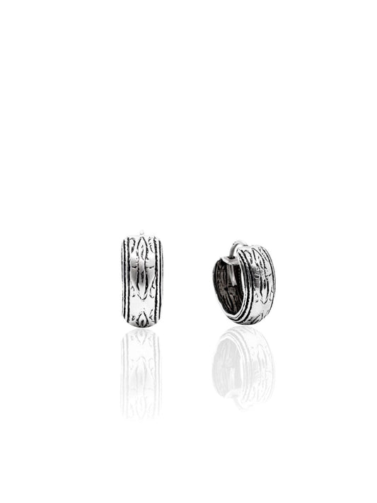 Minimalistische ethnische Silber-Creolen mit Retro-Motiv aus 925er Sterlingsilber – Oya Silver