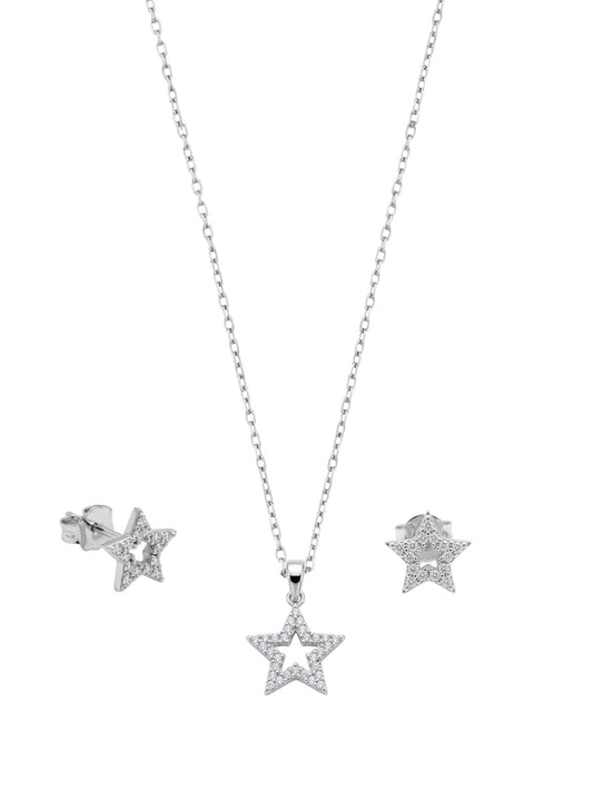 Minimalistisches Stern-Schmuckset aus Silber mit Zirkonia und offenem Design aus 925er Sterlingsilber – Oya Silver