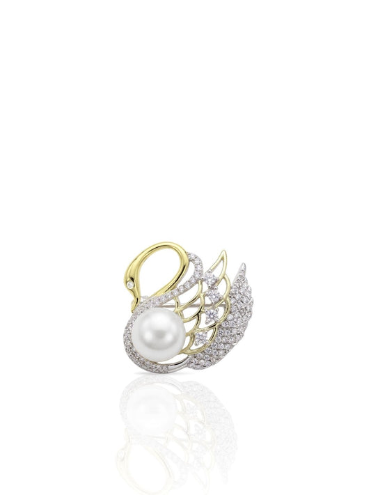 Schwan-Brosche aus 925 Silber mit Perle und Zirkonia 2,2 x 2,3 cm – Ansicht 1 | Oya Silver