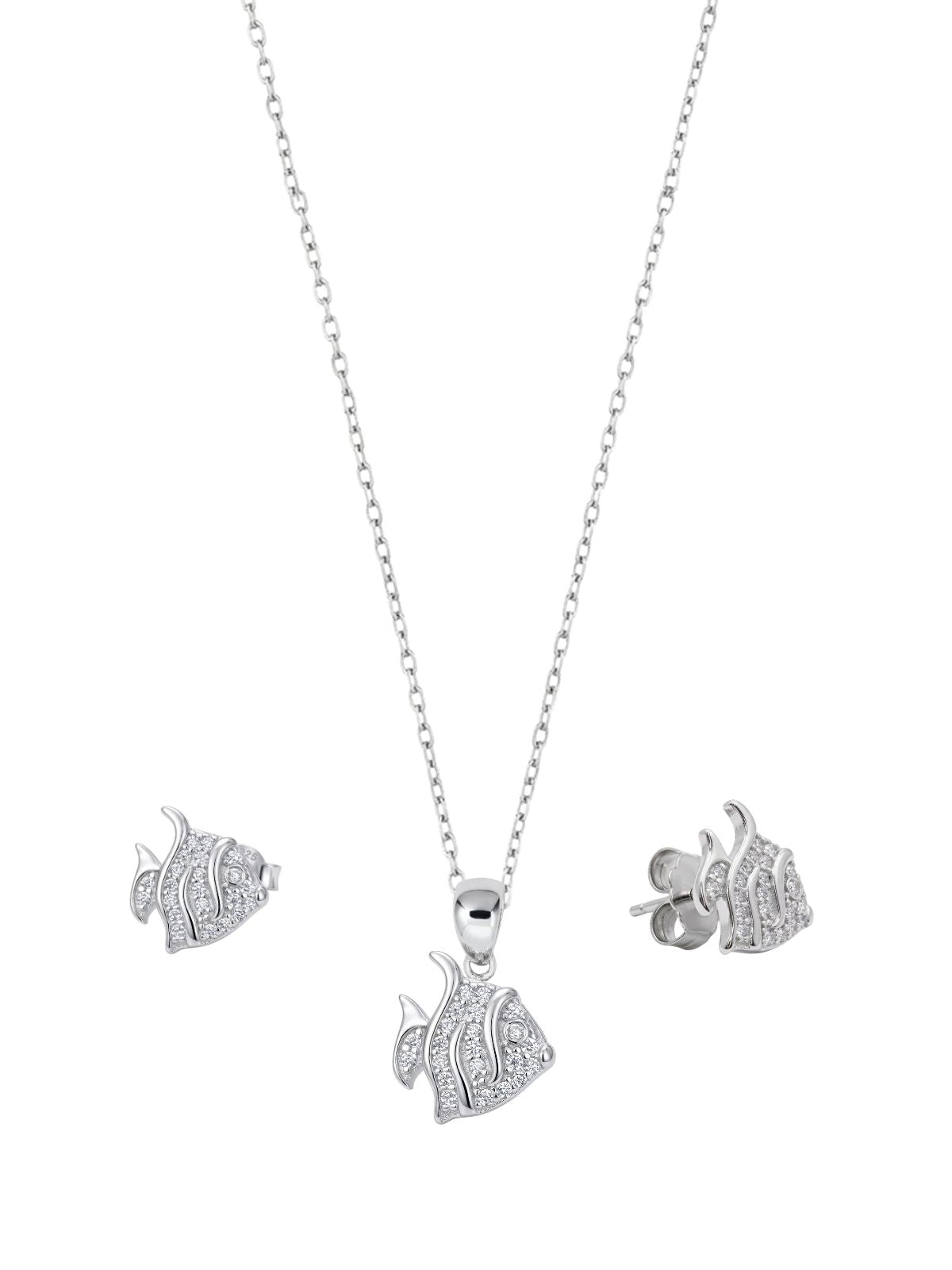 Minimalistisches Fisch-Schmuckset aus Silber mit Zirkonia aus 925er Sterlingsilber – Oya Silver