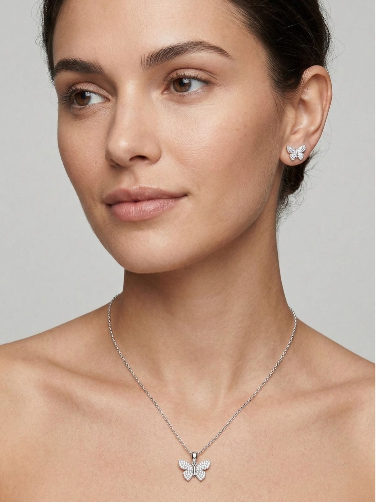 Zartes Schmetterlings-Schmuckset aus Silber mit Zirkonia aus 925er Sterlingsilber – Oya Silver – Ansicht 2