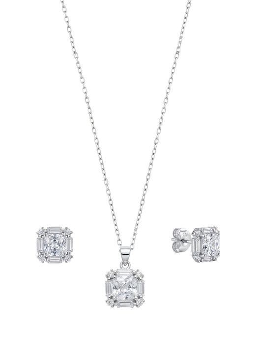 Quadratisches Silber-Schmuckset mit Baguette-Zirkonia aus 925er Sterlingsilber – Oya Silver