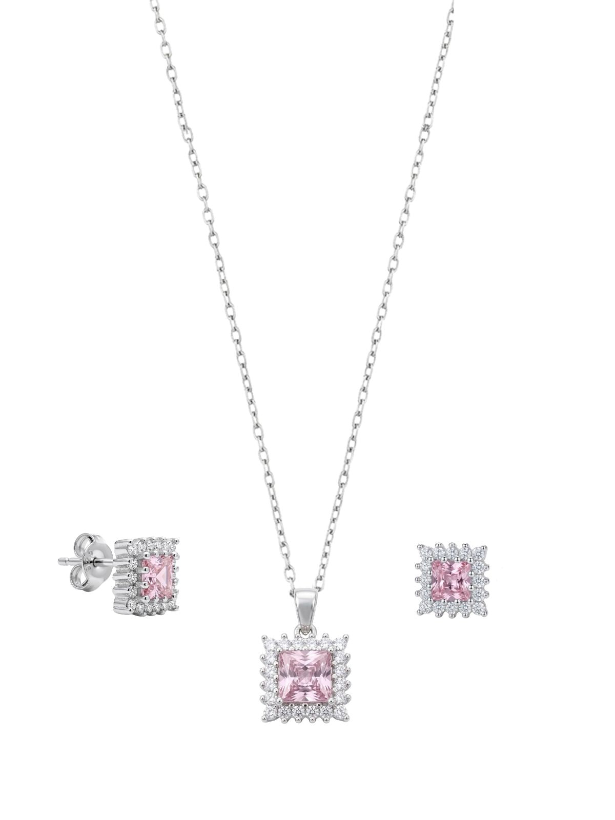 Mini Silber-Schmuckset mit quadratischem Solitär aus 925er Sterlingsilber – Oya Silver